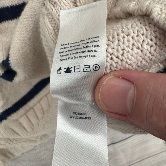 Faherty Kent Striped Hoodie Sweater Womens XS Ivory Blue Tassled Drawstring - Picture 10 of 13